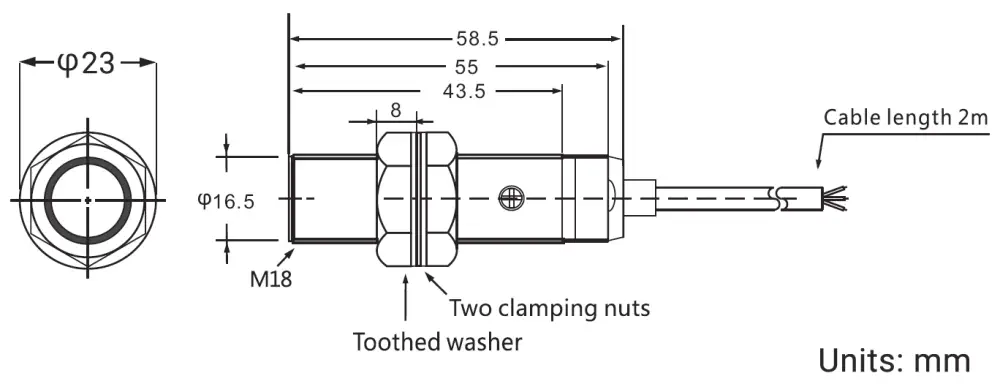 Diffuse IR Proximity Sensor - 80cm - Dimensions