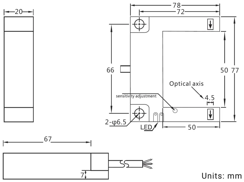 IR Beam Break Proximity Sensor - 50mm - Dimensions