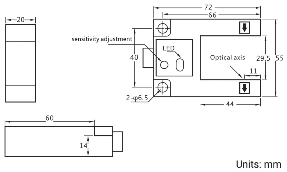 IR Beam Break Proximity Sensor - 30mm - Dimensions