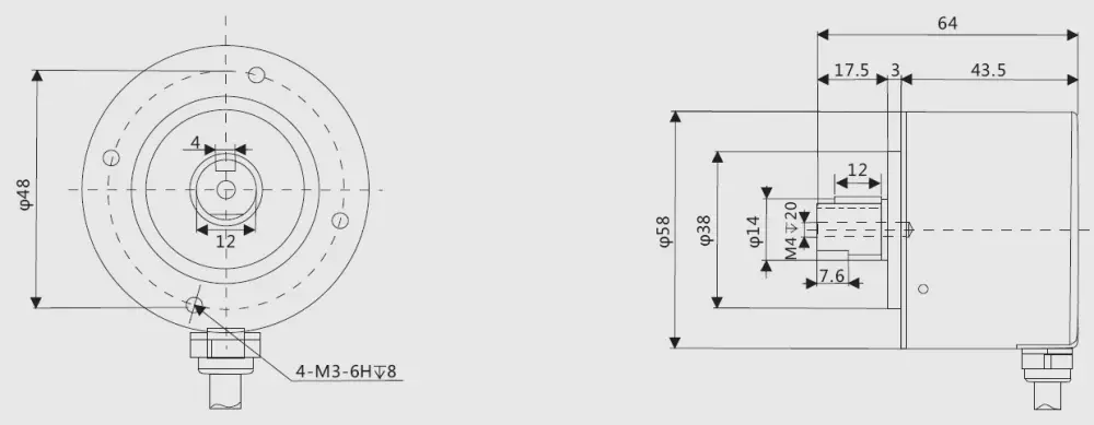 Rotary Encoder 12mm Solid Shaft 1000CPR with Index - Dimensions