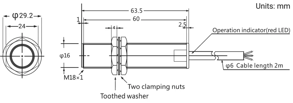 Capacitive Proximity Sensor - 8mm - Dimensions