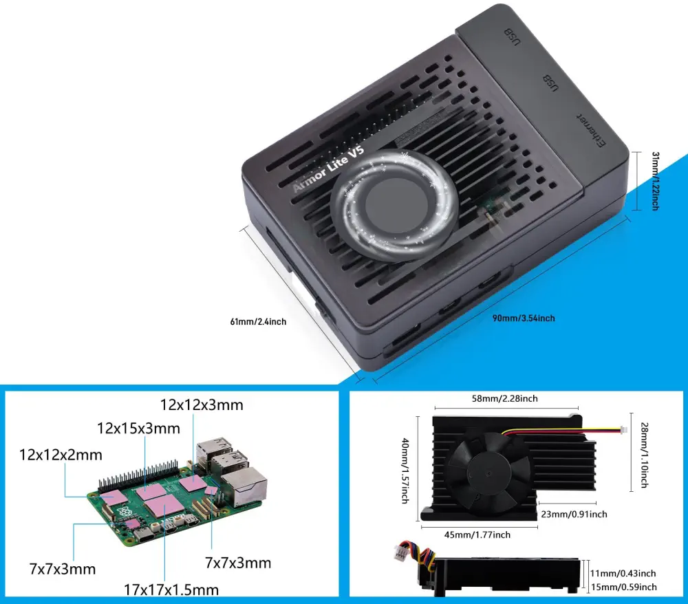 52Pi ABS Gehäuse für Raspberry Pi 5 mit Armor Lite V5 Kühler (US)