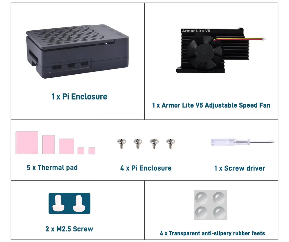 52Pi ABS Raspberry Pi 5 Behuizing met Armor Lite V5 Koeler (VS)