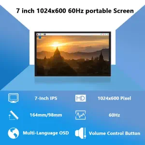 Moniteur Portable 7 pouces 1024x600 IPS Display 60Hz pour RPi Windows PC (Sans Touch)