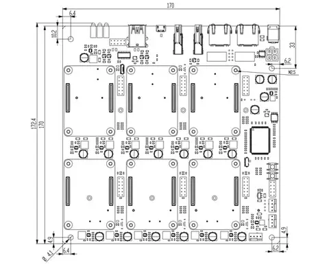 DeskPi Super6C Mini-ITX Cluster Bord voor Raspberry Pi CM4 6 RPi CM4 Slots (VS)