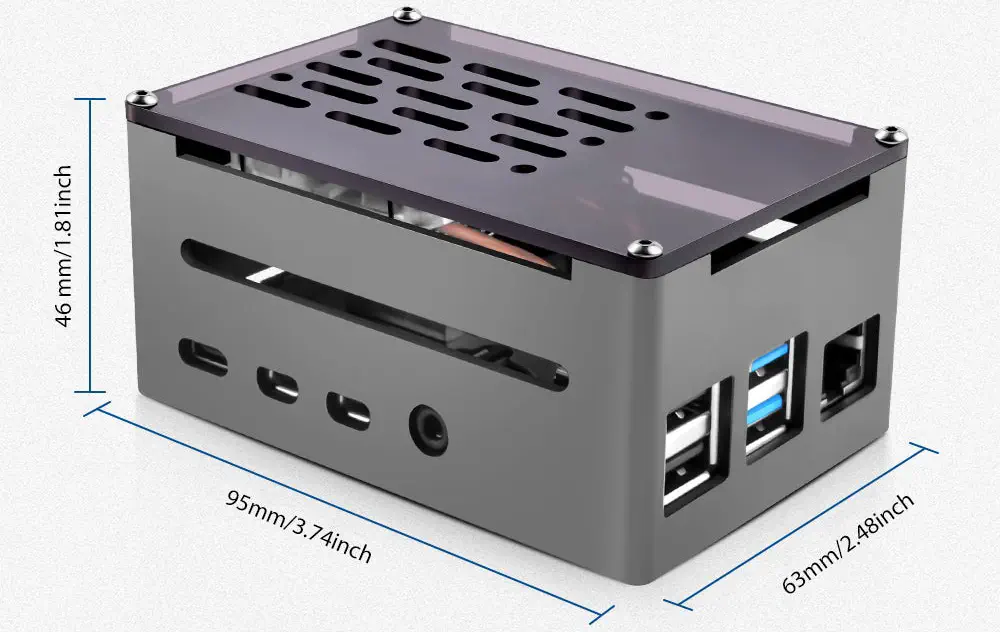 52Pi Aluminium NAS Behuizing met Lage-Profiel Ventilator & M.2 Sata SSD voor Raspberry Pi 4B