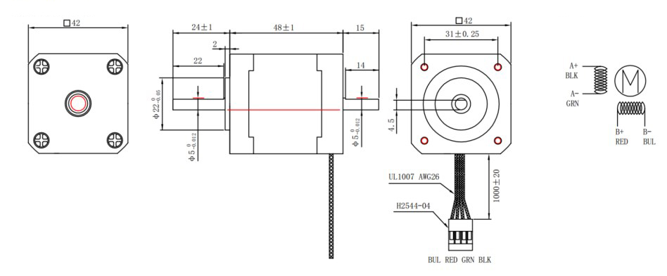 NEMA-17 Stepper Motor (SY42STH47-1684B Double Shaft) - Click to Enlarge
