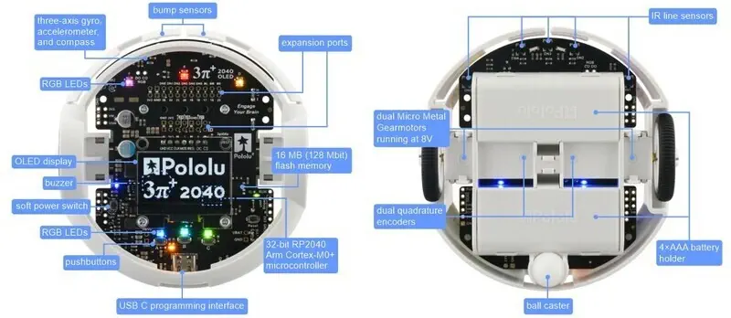 Robot 3pi+ 2040 c/ Motores LP 75:1 de Pololu, Ensamblado (Edición Tortuga)