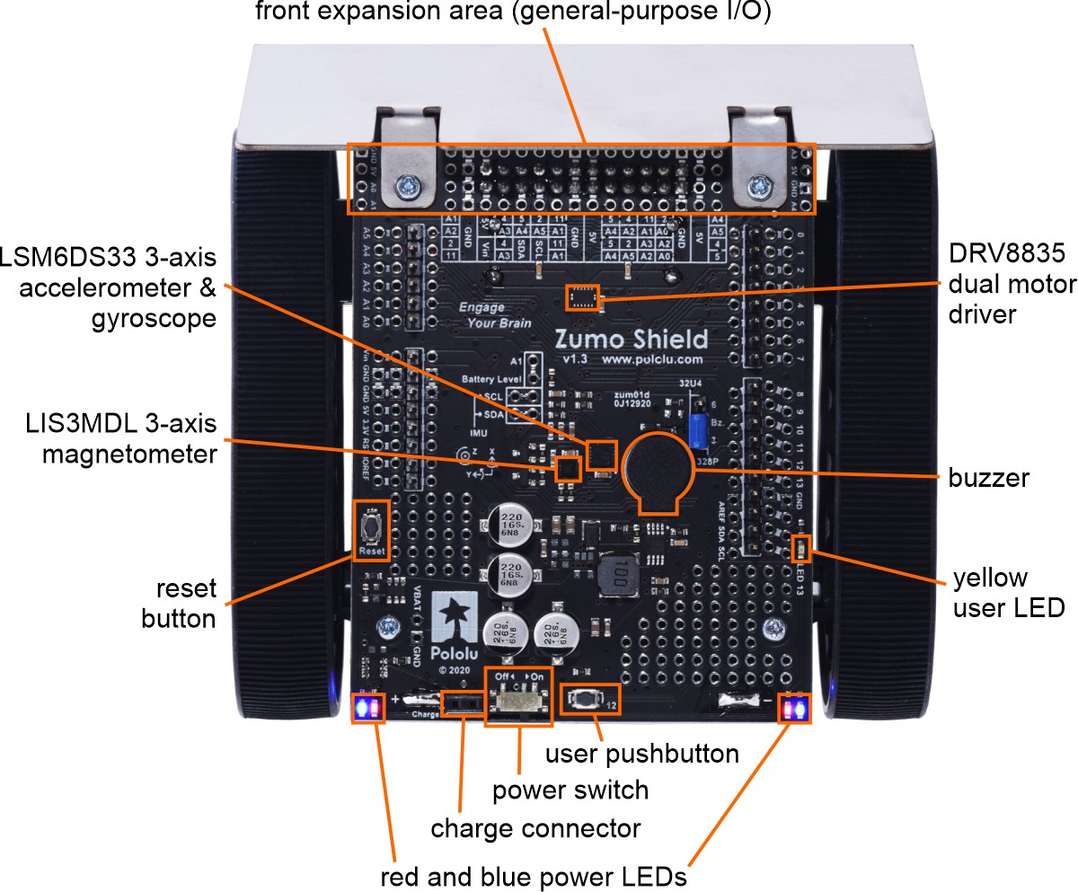 Kit de Robot Zumo c/ Orugas para Arduino (c/ Motores de 75:1 HP) - Haga Clic para Ampliar
