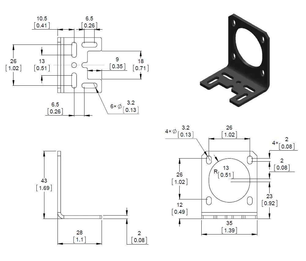 NEMA 14ステッパモーター用アルミニウムL-ブラケット