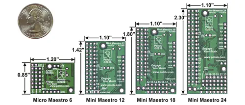 Contrôleur de Servomoteurs USB 12 Canaux Mini Maestro (Assemblé) – Cliquez pour agrandir