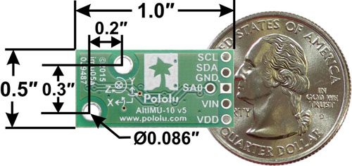 AltIMU-10 v5 Gyro, Accelerometer, Compass and Altimeter (LSM6DS33, LIS3MDL, and LPS25H Carrier) - Click to Enlarge