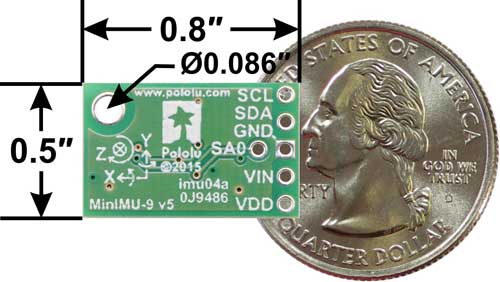 MinIMU-9 v5 Gyro, Accelerometer and Compass (LSM6DS33 and LIS3MDL Carrier)- Click to Enlarge
