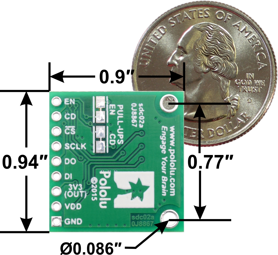 Breakout Board for microSD Card w/ 3.3V Regulator and Level Shifters- Click to Enlarge