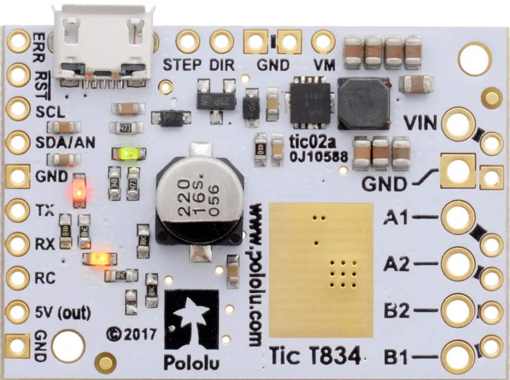 T834 USB Multi-Interface 2.5-10.8V, 1.5A Stepper Motor Controller (Soldered)- Click to Enlarge