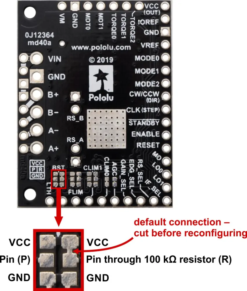 Placa de Conexión del Controlador de Motor Paso a Paso TB67S128FTG de Pololu - Haga Clic para Ampliar