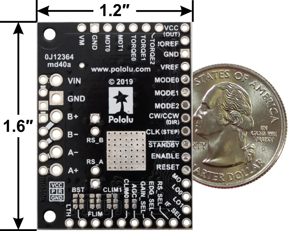 Placa de Conexión del Controlador de Motor Paso a Paso TB67S128FTG de Pololu - Haga Clic para Ampliar