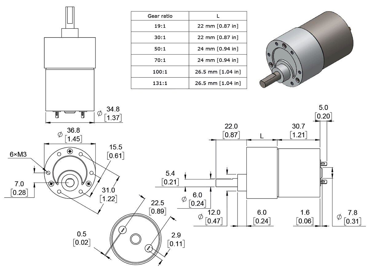 Motorreductor de Metal 100:1 12V 37Dx57L mm de Pololu (Piñón Helicoidal) - Haga Clic para Ampliar