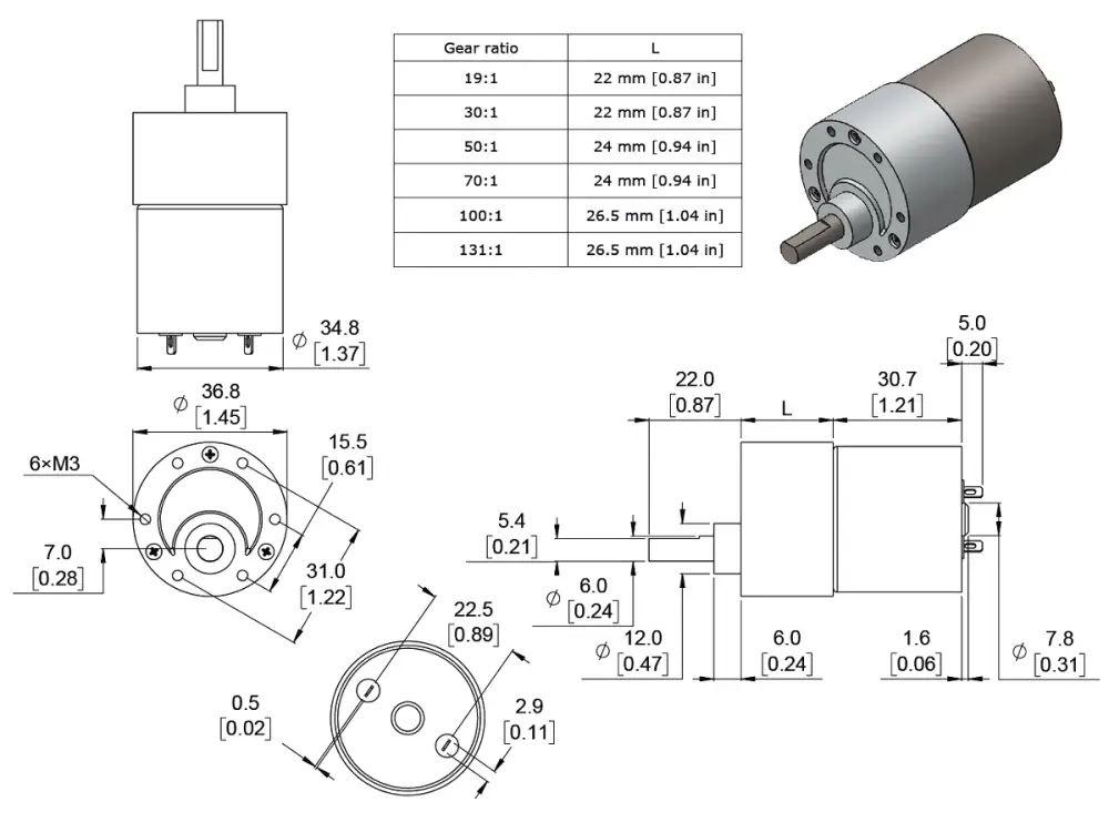 Pololu 100:1 Metal Gearmotor 37Dx57L mm 12V (Helical Pinion) - Click to Enlarge