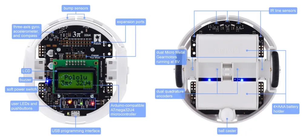 Robot Pololu 3pi + 32U4 - Édition standard assemblée (moteurs 30: 1 MP) - Cliquez pour agrandir