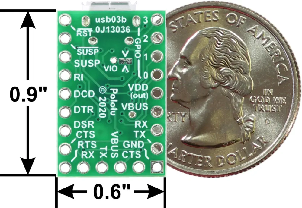 Placa Adaptadora USB a Serial CP2102N de Pololu - Haga Clic para Ampliar