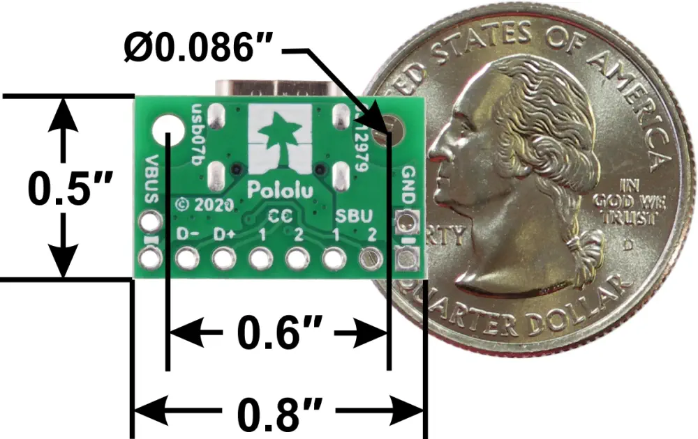 Pololu USB 2.0 Type-C Connector Breakout Board (usb07b) - Click to Enlarge