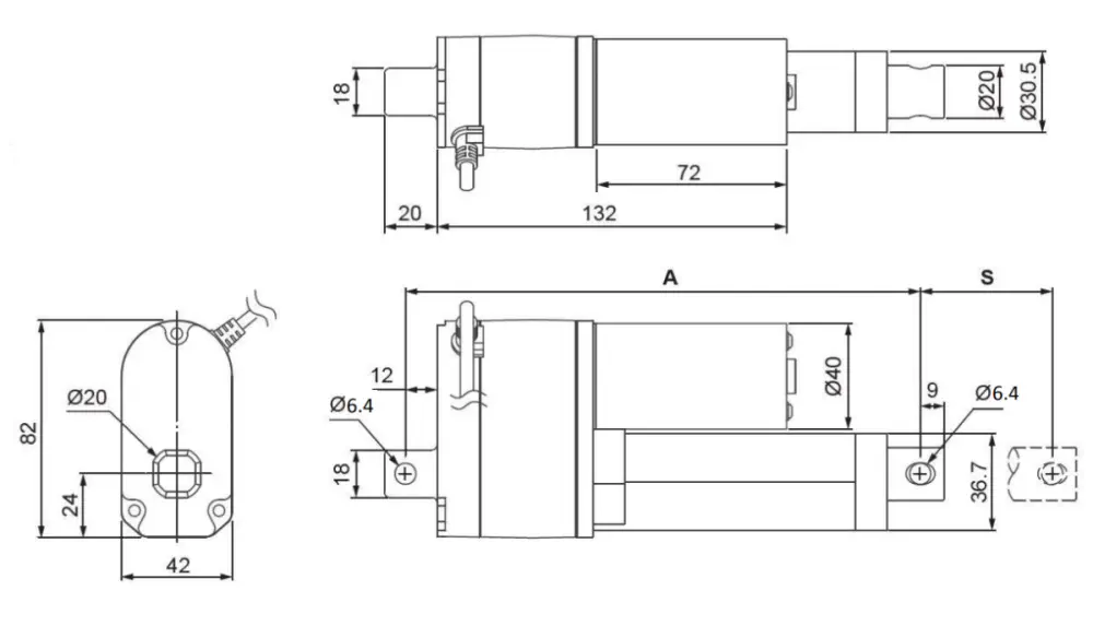 Pololu Glideforce High-Speed LD Linear Actuator w/ Feedback, 12kgf, 4In Stroke, 12V - Click to Enlarge