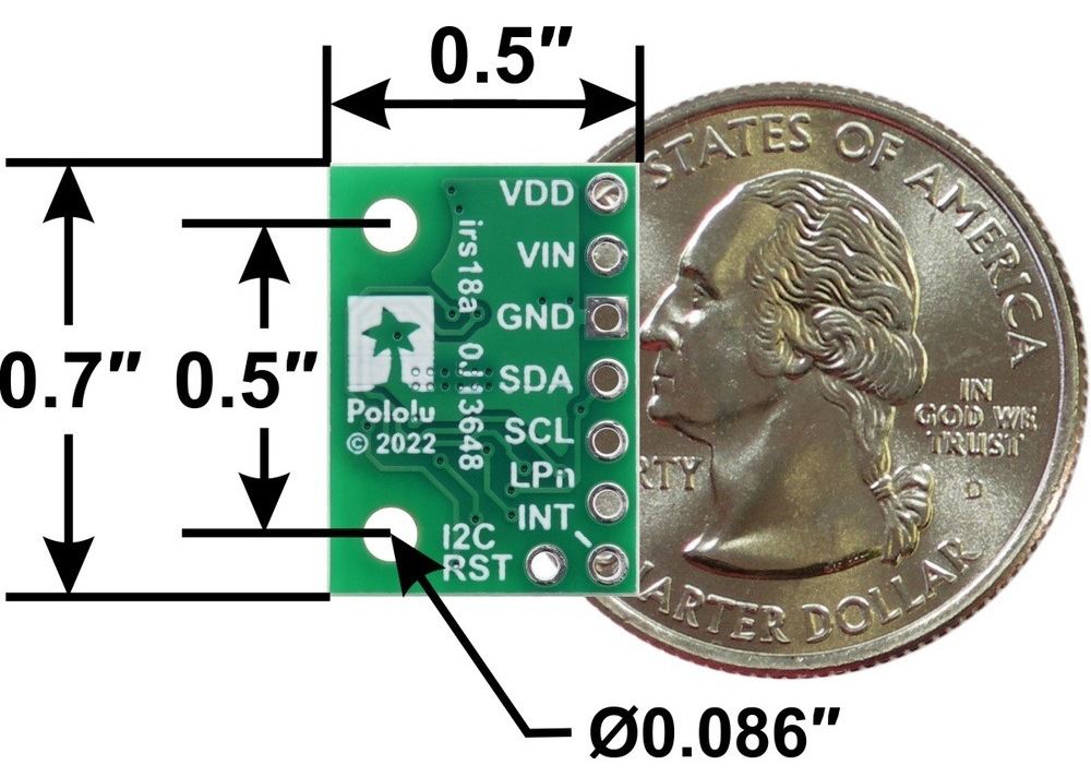 VL53L5CX ToF 8x8-Zone Distance Sensor 400 cm Carrier w/ Voltage Regulator - Click to Enlarge