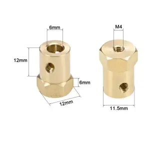 Hex Coupler 6mm Bore Motor Hex Brass Shaft Coupling Connector for Car Wheels Tires Shaft Motor 2pcs