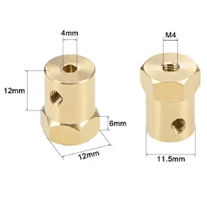 Hex Coupler 4mm Bore Motor Hex Brass Shaft Coupling Connector for Car Wheels Tires Shaft Motor 3pcs