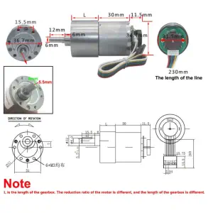 37Dx54L mm 12V 111RPM Metal Brushed Geared Motor w/ Encoder