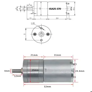 12V 188RPM Brushed DC Gear Motor W/25mm Diameter gearbox