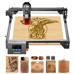 LONGER RAY5 5W Laser Engraver, 32-Bit Chipset, WIFI Connection, 3.5" Touch Screen & Offline Carving, 0.08x0.08mm Spot, 10000mm/min Max Speed, 400mmx400mm