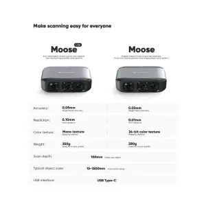 Moose Standard 3DMakerpro 3D Scanner for 3D Printing, Handheld 3D Model Scanners with 0.05mm High Detailed Precision, Intelligent Pre and Post Data Processing, Compatible with Windows/MacOS
