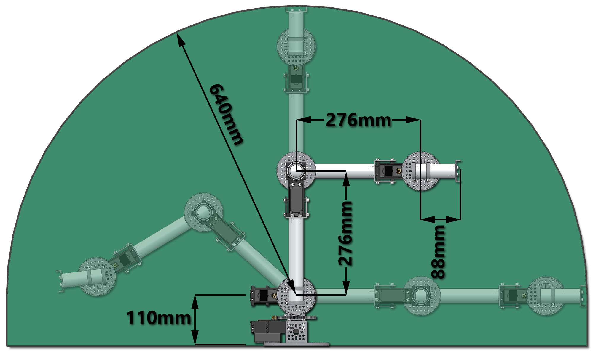 Dimensiones del Kit de Brazo Robótico M100RAK de RobotShop