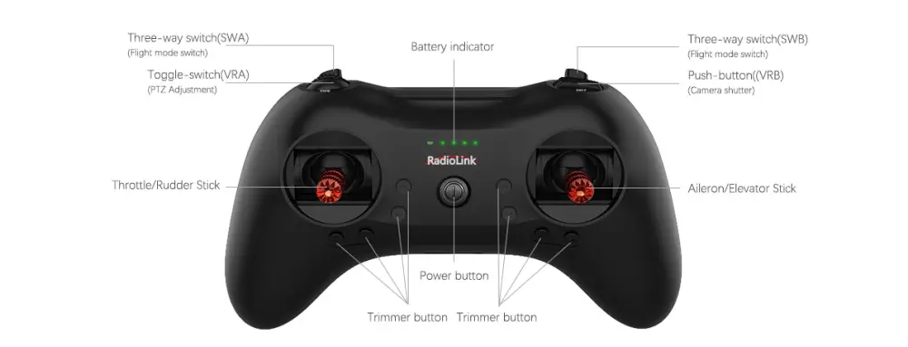 RadioLink T8S Bluetooth 2,4 GHz 8CH-Sender mit R8EF 8CH-Empfänger - Zum Vergrößern klicken