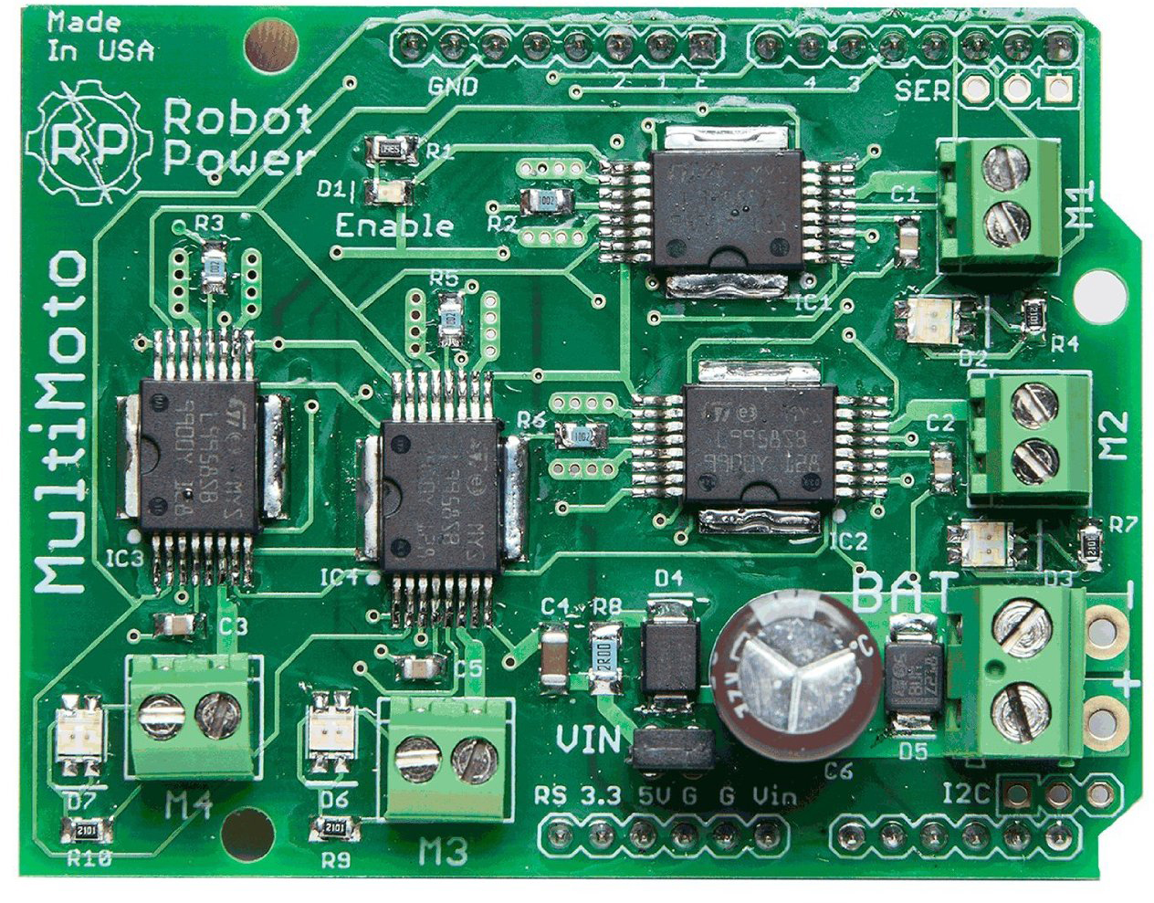 MultiMoto 4 Channel H-Bridge Speed Controller for Arduino- Click to Enlarge