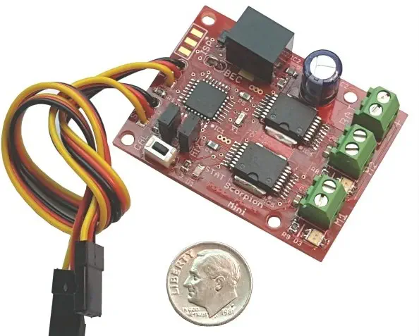 Scorpion Mini Dual Channels R/C H-Bridge Motor Controller with Coin - Dimensions