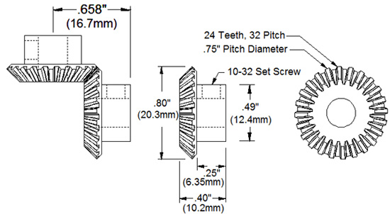 Engrenage Conique 16 Dents 1/4" – Cliquez pour agrandir