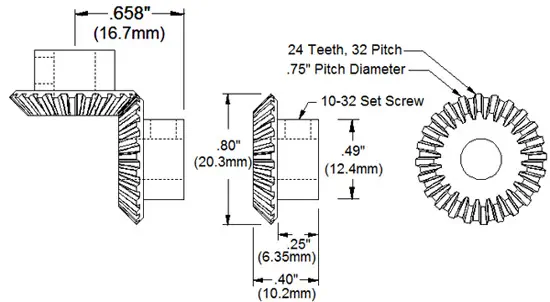 Engranajes Cónicos de 1/4" y 16 Dientes