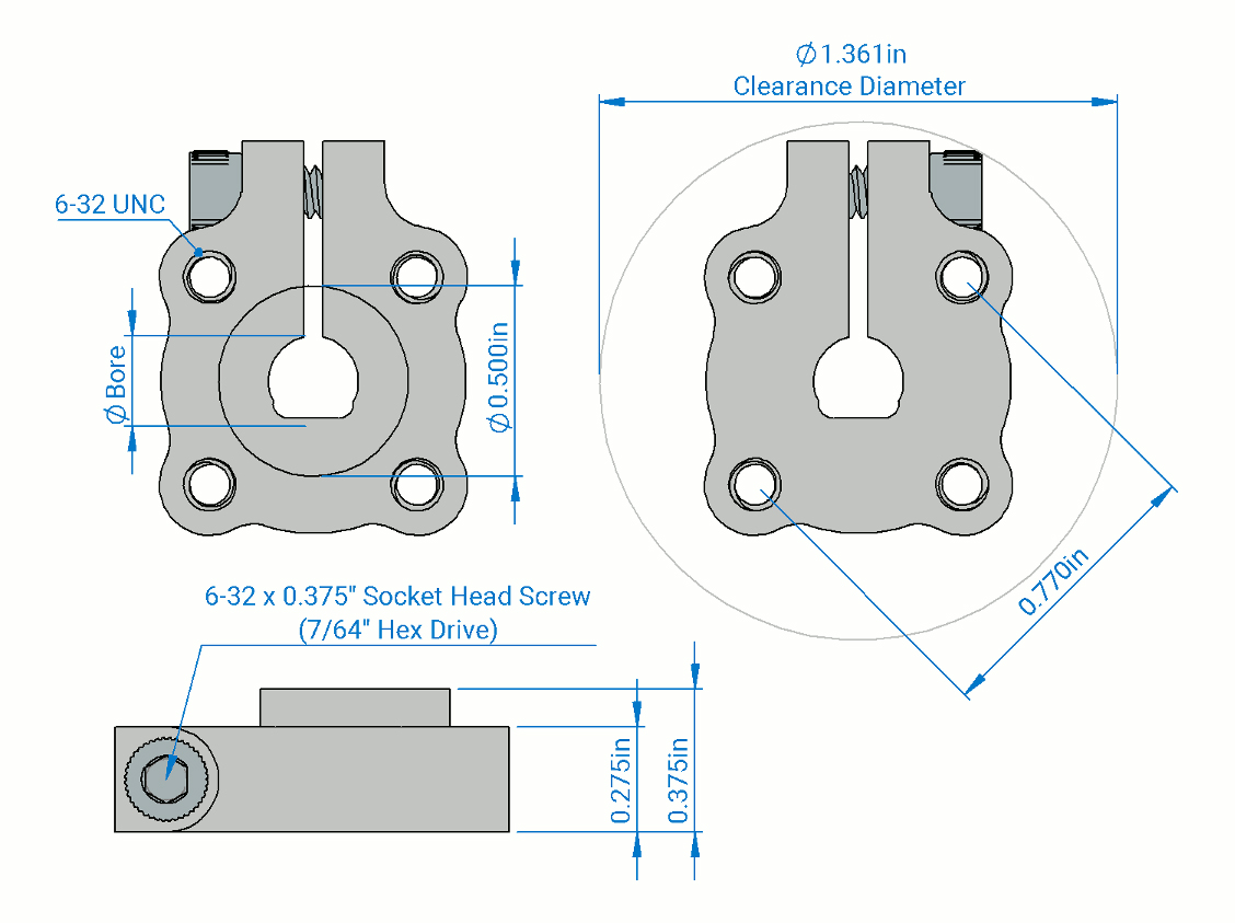 Clamping D-Hubs (Tapped), 0.770-Inch Pattern - Click to Enlarge