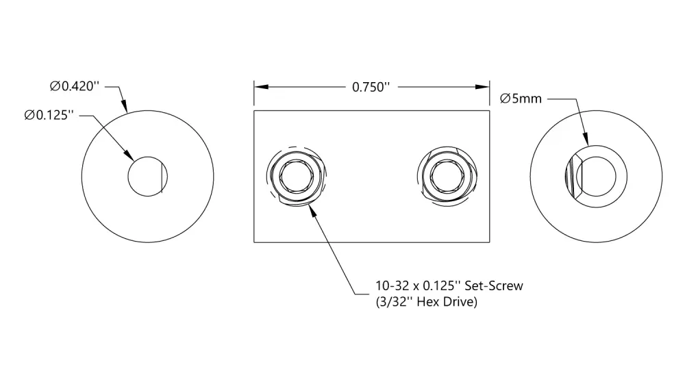 Acoplador de Eje de Tornillo de Fijación Actobotics (1/8 de pulg a 5 mm) - Haga Clic para Ampliar