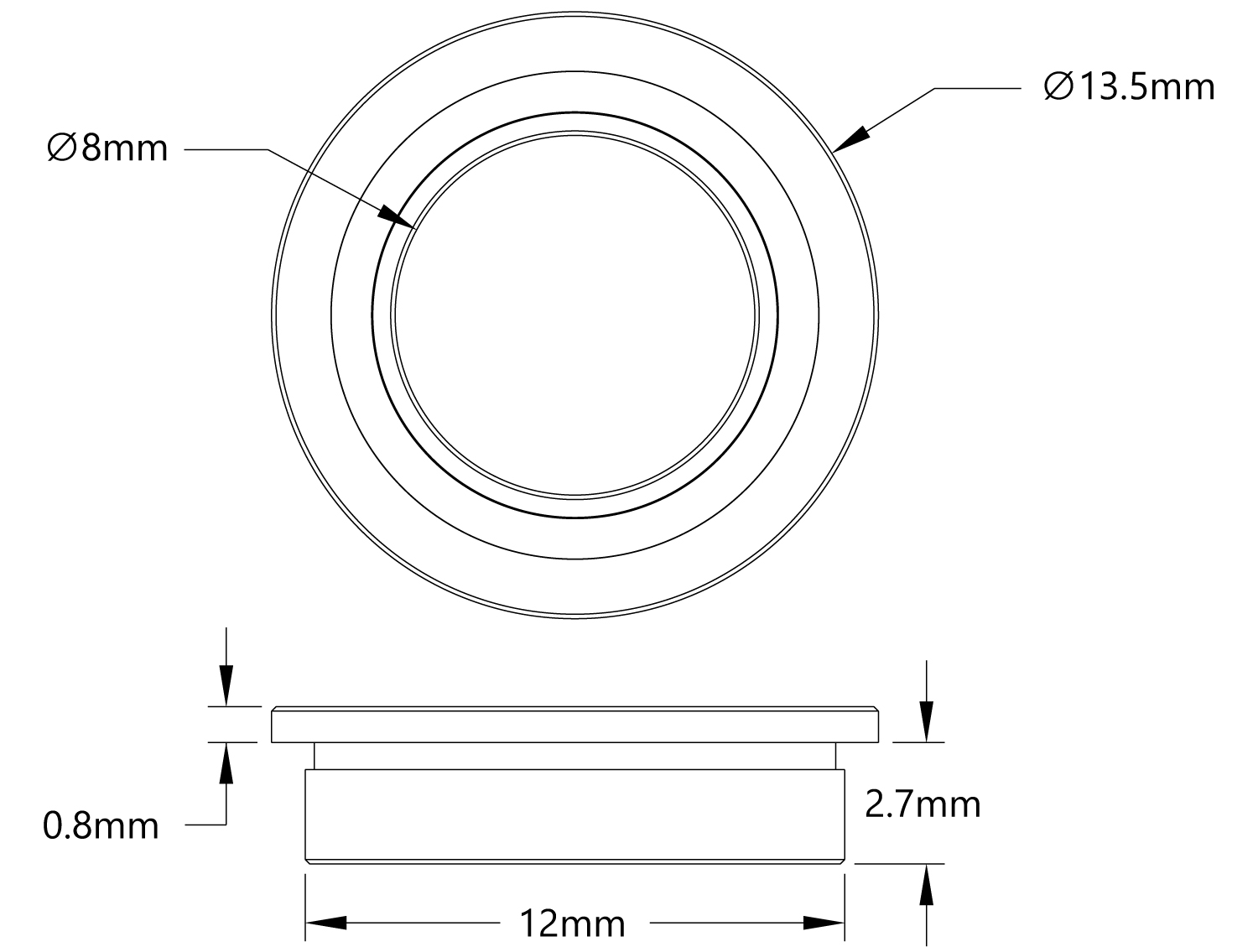 8mm ID x 12mm OD Flanged Ball Bearing (2x) - Click to Enlarge