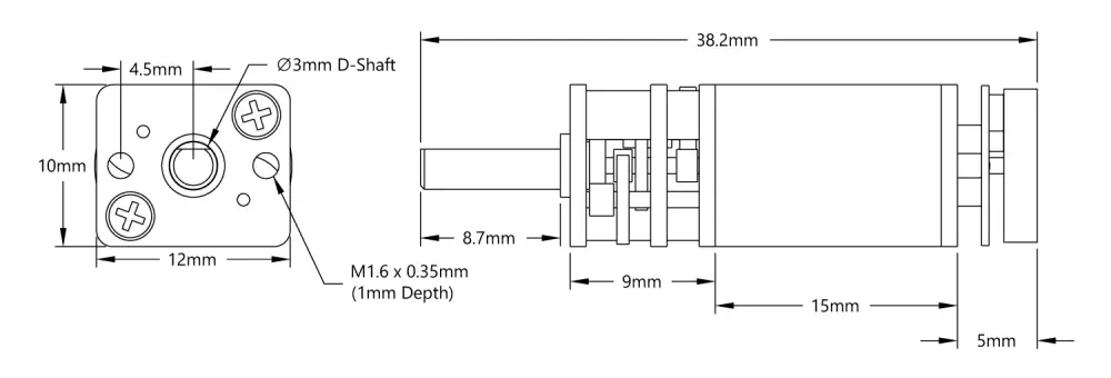 Motorreductor Premium N20, Relación 298:1, 90 RPM c/ Encoder - Haga Clic para Ampliar