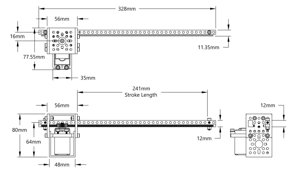 Kit de crémaillère servocommandée Servocity (servo Hitec HS-788HB, crémaillère simple) - Cliquez pour agrandir