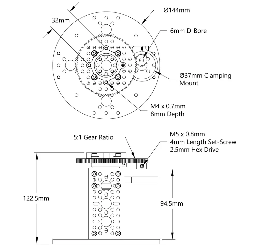 Servocity Gear Drive Pan Kit for 37mm Spur Gear Motor - Click to Enlarge