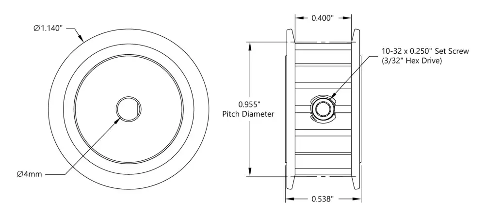 4mm 15 Tooth Pinion Pulley - Click to Enlarge