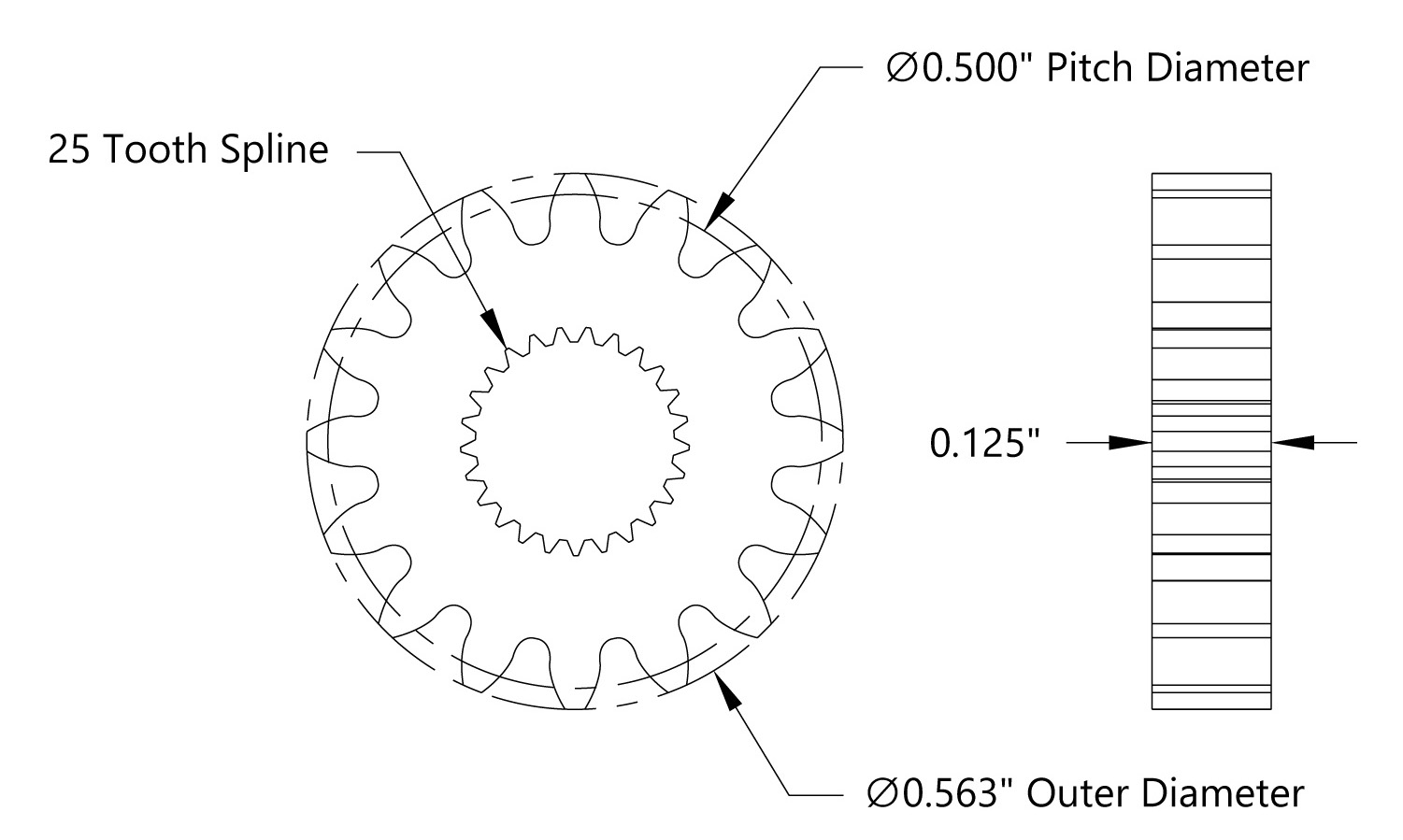 32 Pitch, 16 Tooth, 25T 3F Spline Servo Mount Gear (Acetyl) - Click to Enlarge