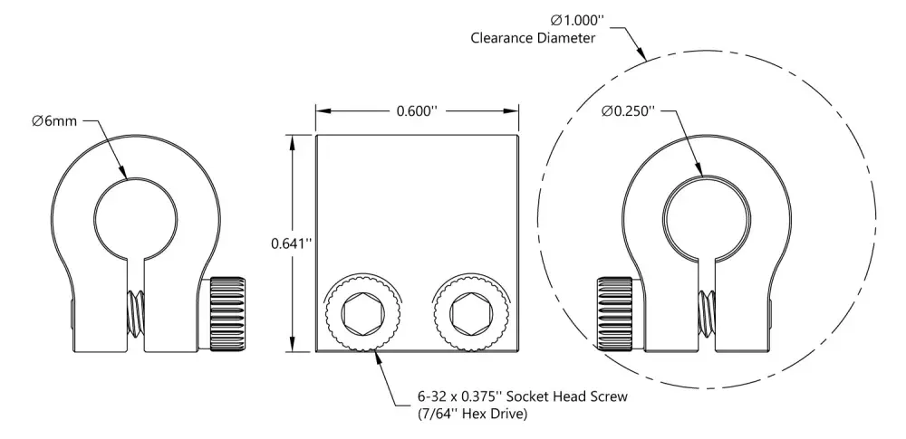 Acoplador de Eje de Sujeción de 0,25 pulgadas a 6 mm - Haga Clic para Ampliar