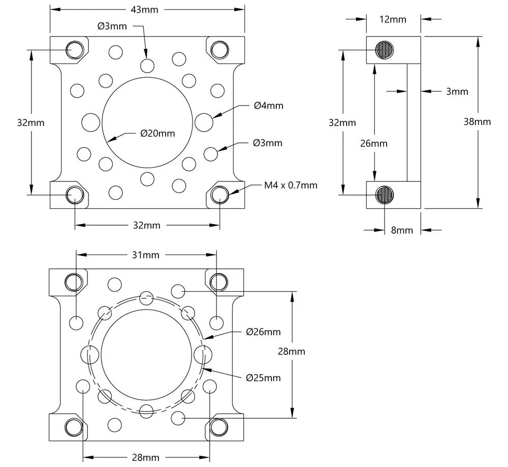 goBILDA 1702 Series Quad Block Motorhalterung (32-1) - Zum Vergrößern klicken